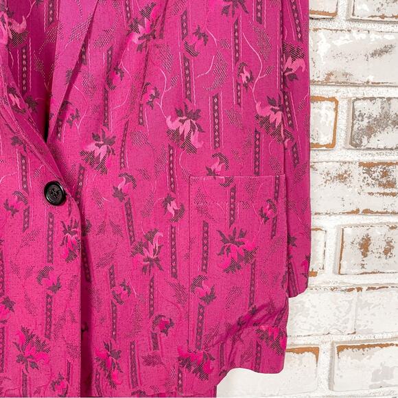 Vintage 80s Magenta Pink Floral Boho Southwestern Print Blazer Skirt Set 14 - Picture 9 of 11